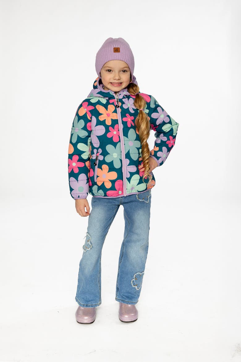 Floral Quilted Hooded Zip Pocket Mid-Season Jacket, Alternate, color, Green Floral Print