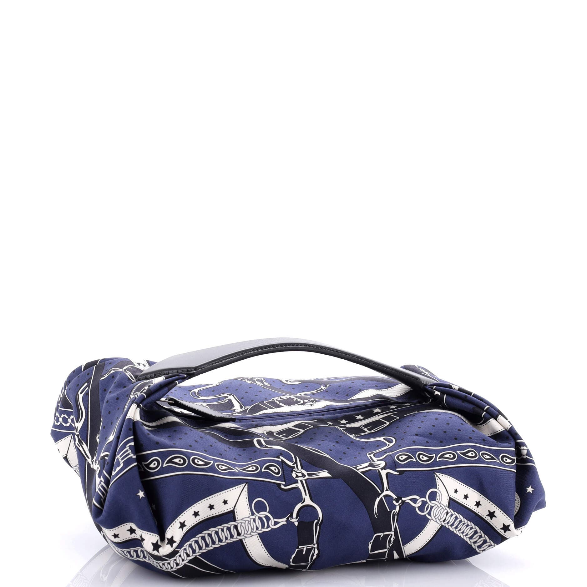 Pre-Owned Hermes Balusoie Bag Printed Silk and Leather, Alternate, color, Bleu Indigo
