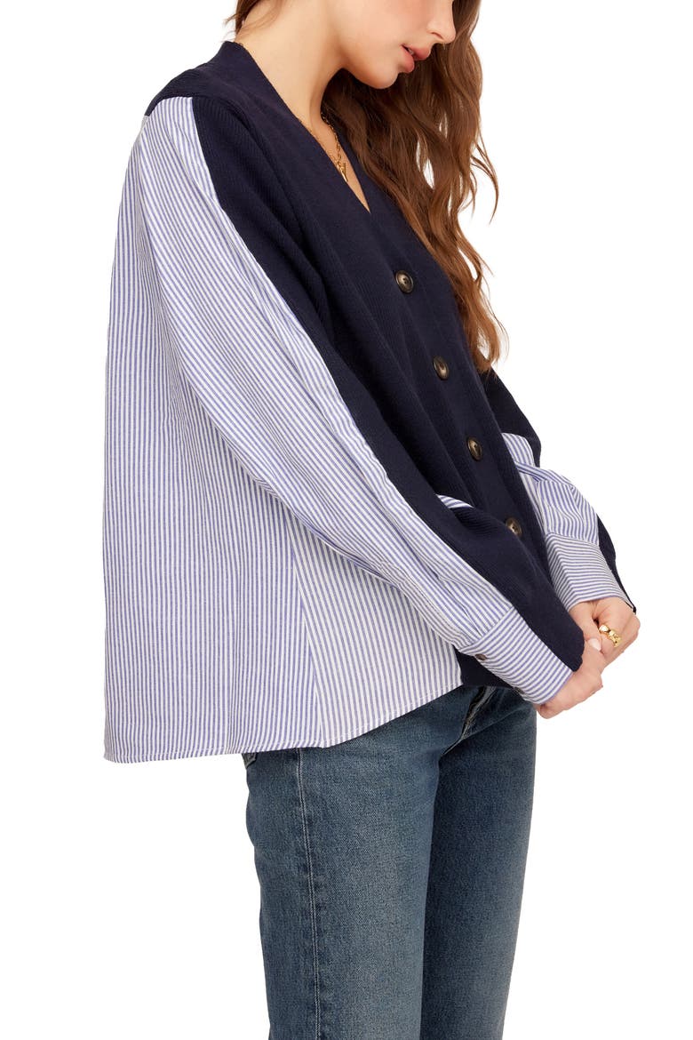 Celine Mixed Media Cardigan, Alternate, color, NAVY