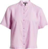 Eileen Fisher Short Sleeve Organic Linen Button-Up Shirt