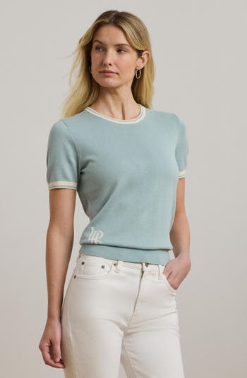 Lauren Ralph Lauren Floral Cotton Blend Short Sleeve Sweater