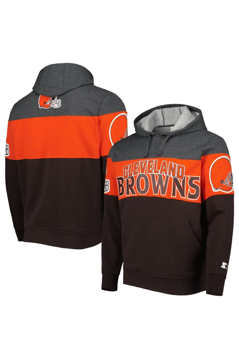 Men's Starter Brown/Heather Charcoal Cleveland Browns Extreme Pullover Hoodie, Main, color, Heather Charcoal