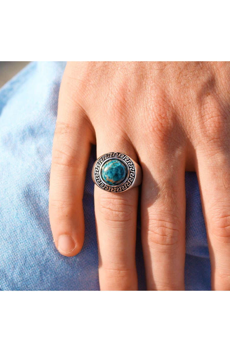 LuvMyJewelry Blue Apatite Sterling Silver Men Signet Ring, Alternate, color, Silver