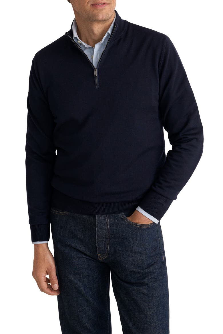 Merino Wool Quarter Zip Sweater, Main, color, NAVY