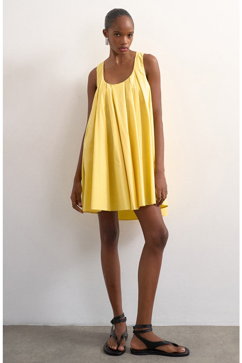 Pleated Cotton Trapeze Mini Sundress, Main, color, YELLOW