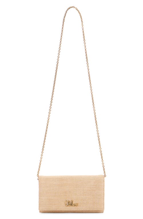 Chloé Iconic Script Raffia Texture Wallet On A Chain In Hot Sand