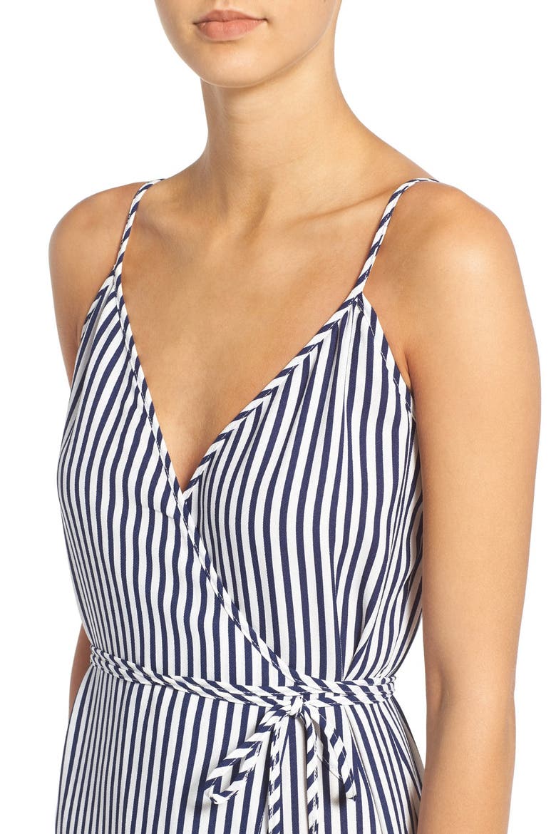 Wrap Midi Dress, Alternate, color, WHITE/ NAVY