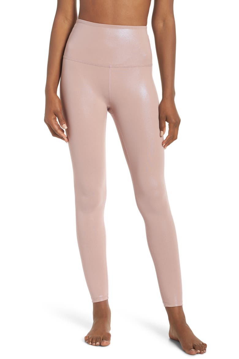 Pearlized High Waist Ankle Leggings, Main, color, BRAZEN BLUSH