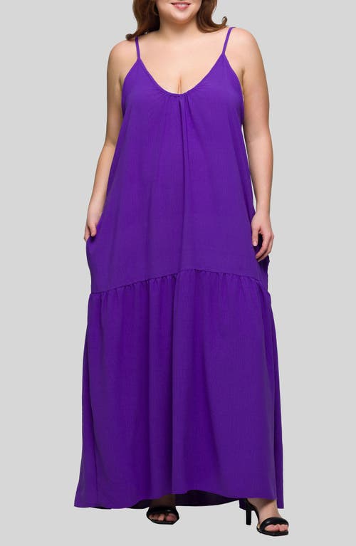 24seven Comfort Apparel Plus Size Lightweight Spaghetti Strap Pocket Maxi Dress In Purple