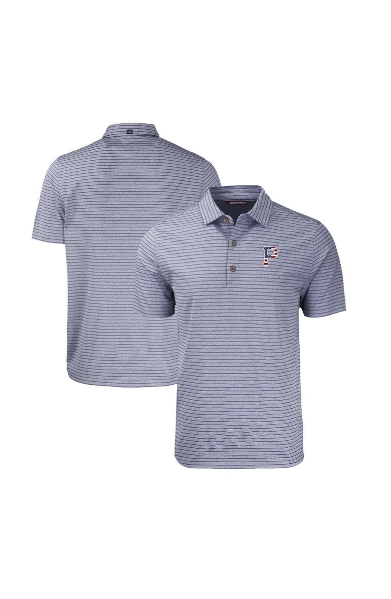 Cutter & Buck Men's Cutter & Buck  Heather Navy Pittsburgh Pirates Stars & Stripes Big & Tall Forge Eco Heather Stripe Stretch Recycled Polo, Alternate, color, Heather Navy