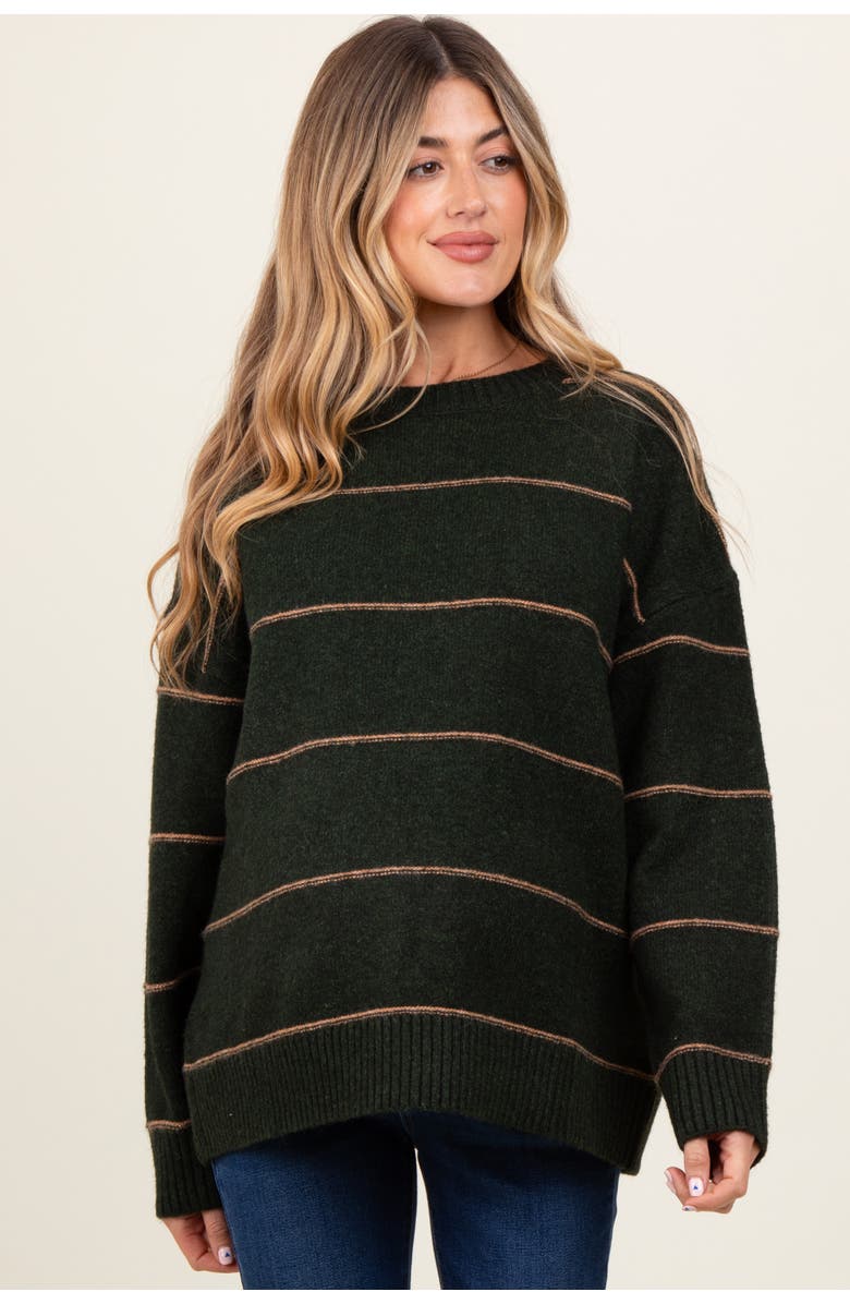 PinkBlush Striped Drop Shoulder Sweater, Main, color, Olive Green