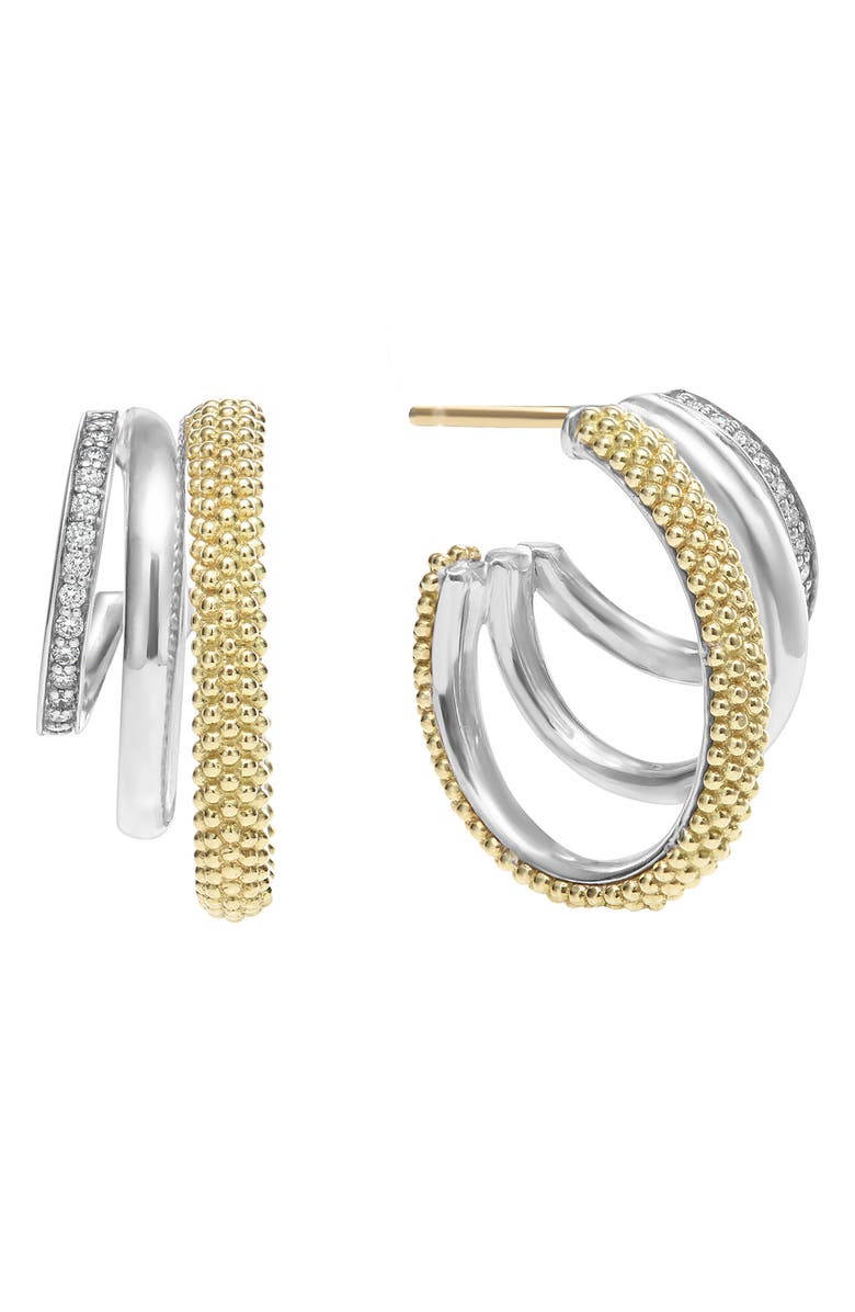LAGOS Caviar Lux Pavé Diamond Hoop Earrings, Alternate, color, Two-Tone