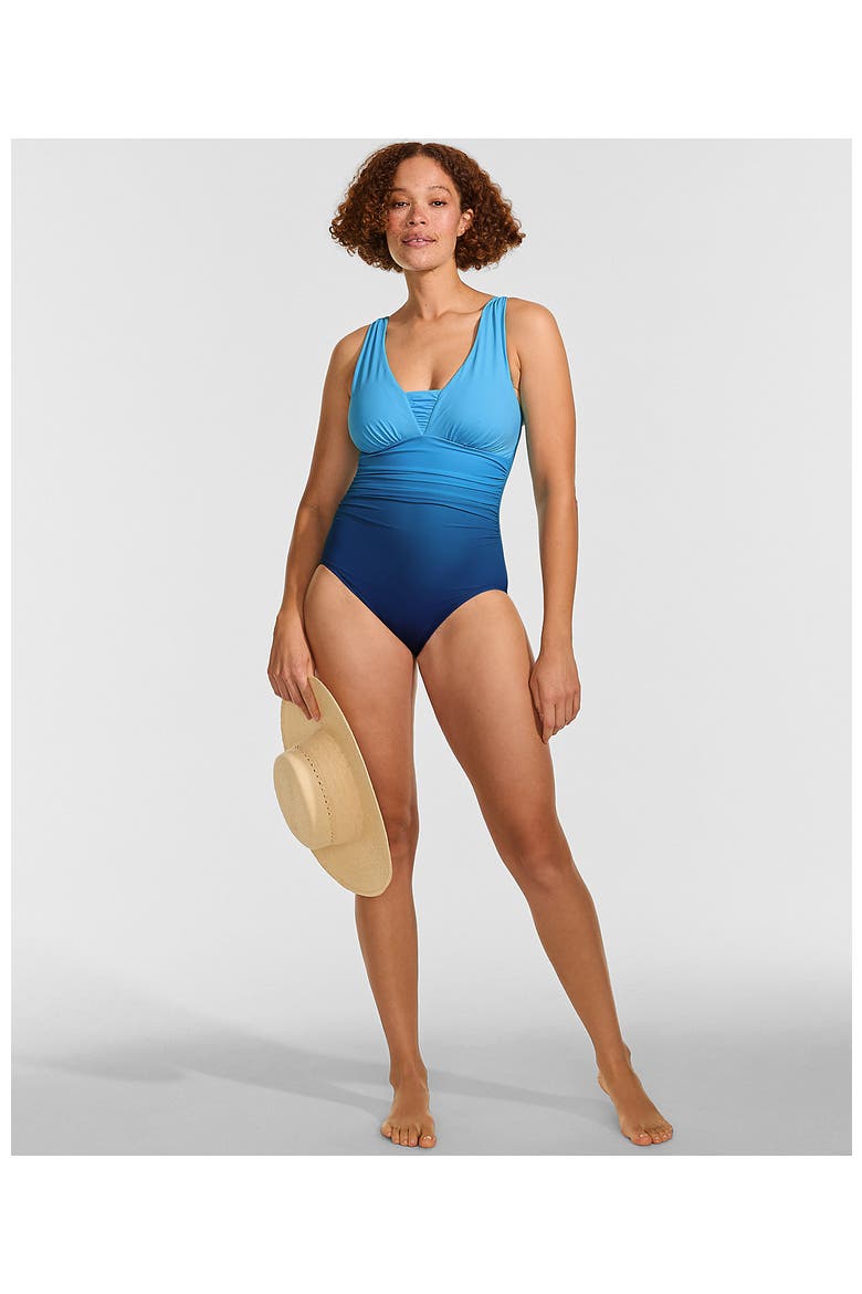SlenderSuit Grecian Low Leg One Piece Swimsuit, Alternate, color, Teal Ombre