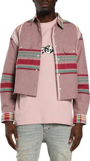 PURPLE BRAND Plaid Crop Snap-Up Shirt