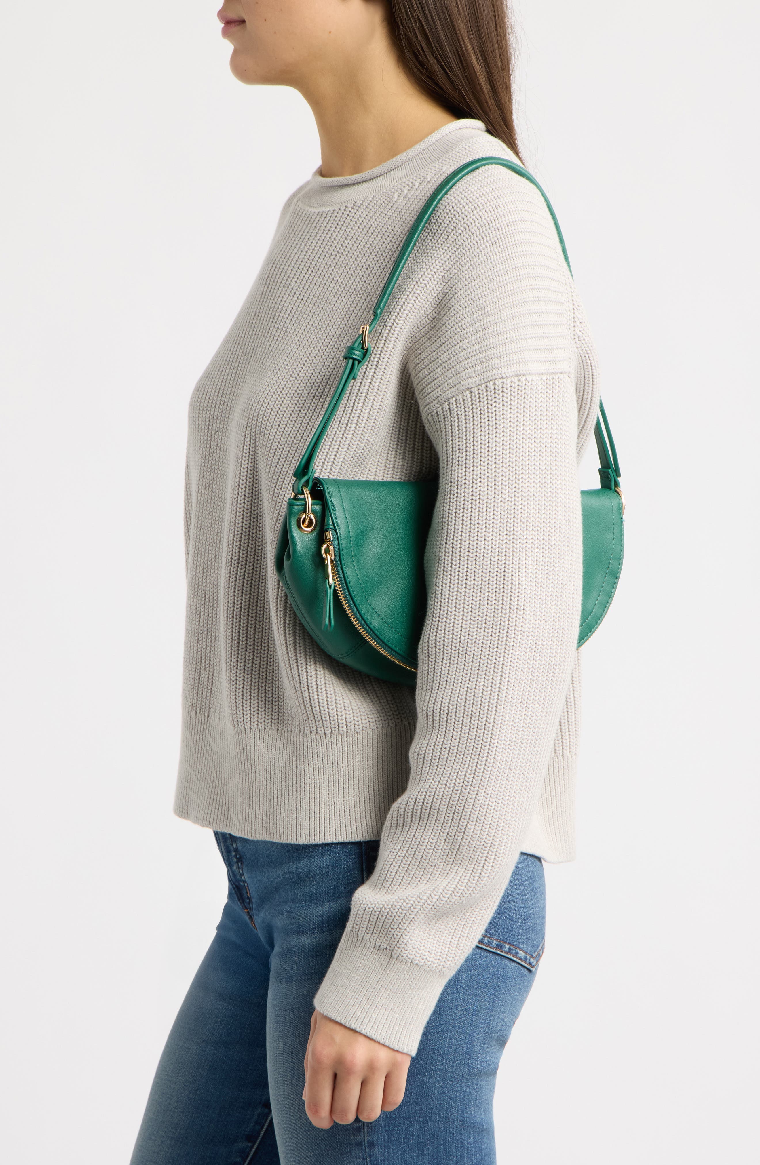 Getaria Semicircular Faux Leather Shoulder Bag, Alternate, color, EMERALD GREEN