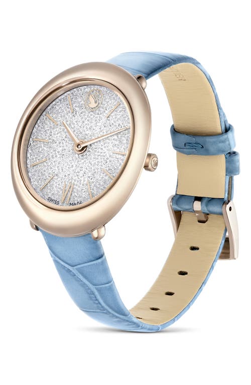 Swarovski Imber Oval Leather Strap Watch, 24mm X 26.3mm In Blue