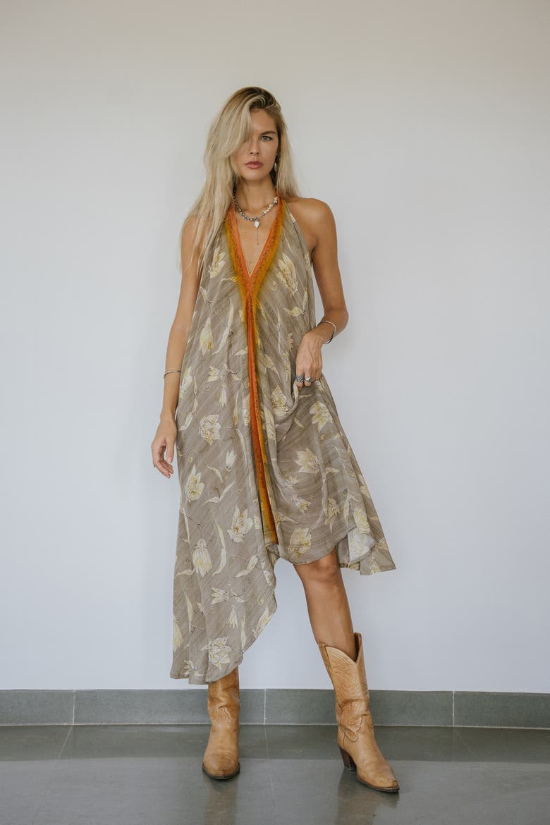 Classic Silk Dress Astoria, Alternate, color, Grey & Orange