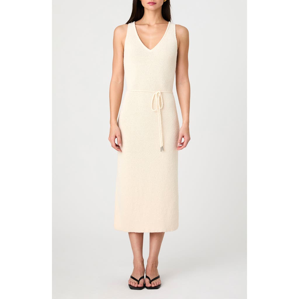 French Connection Terry Spun V Neck Midi Dress In Ecru In Sand