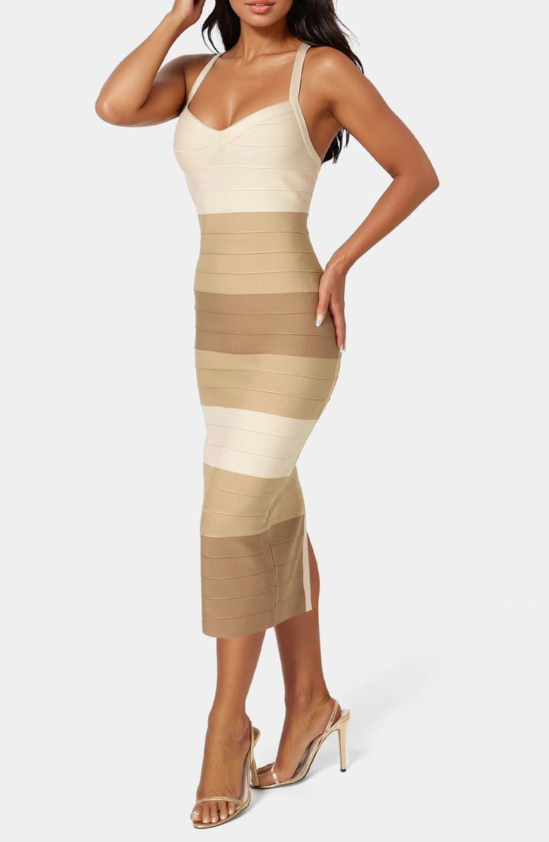 bebe Colorblock Bandage Midi Dress, Alternate, color, 