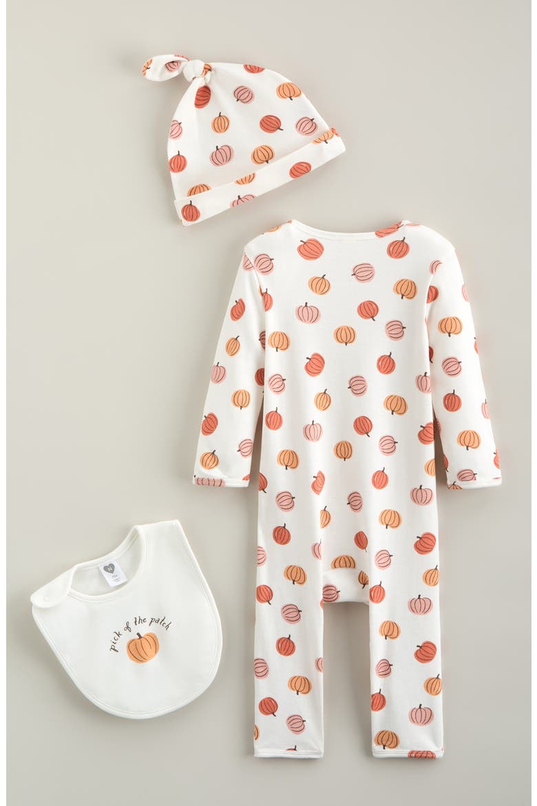 Kids' 3-Piece Footie, Hat & Bib Set, Alternate, color, IVORY EGRET PUMPKINS