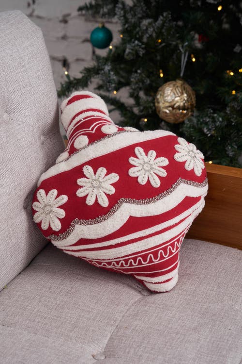 Carol & Frank Ornament Shaped Throw Pillow In Red