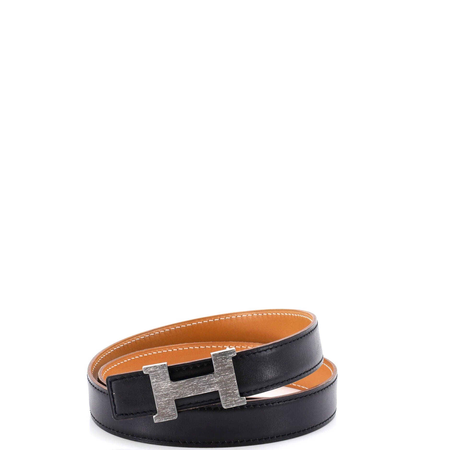 Pre-Owned Hermes Constance Reversible Belt Leather Thin, Main, color, Black