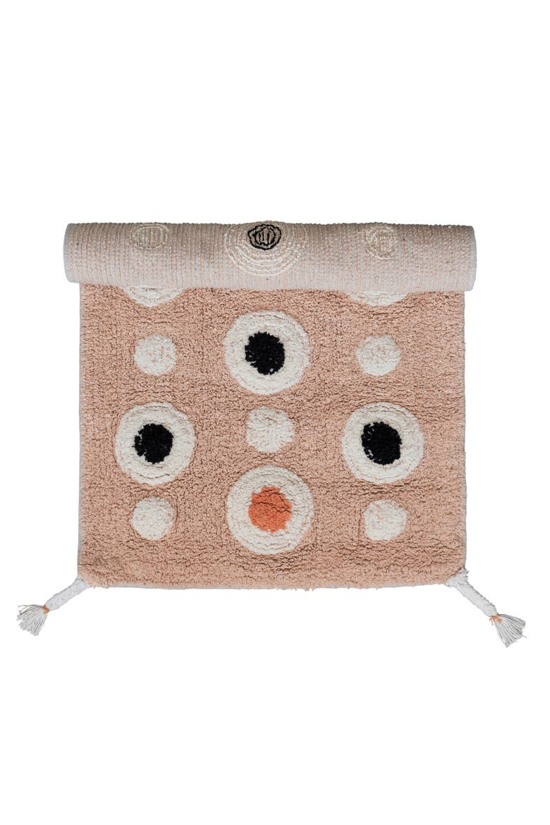 Boho Cotton Tufted Bath Mat with Circle Pattern and Tassels, Alternate, color, Pink