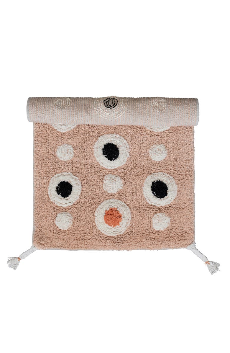 Storied Home Boho Cotton Tufted Bath Mat with Circle Pattern and Tassels, Alternate, color, Pink