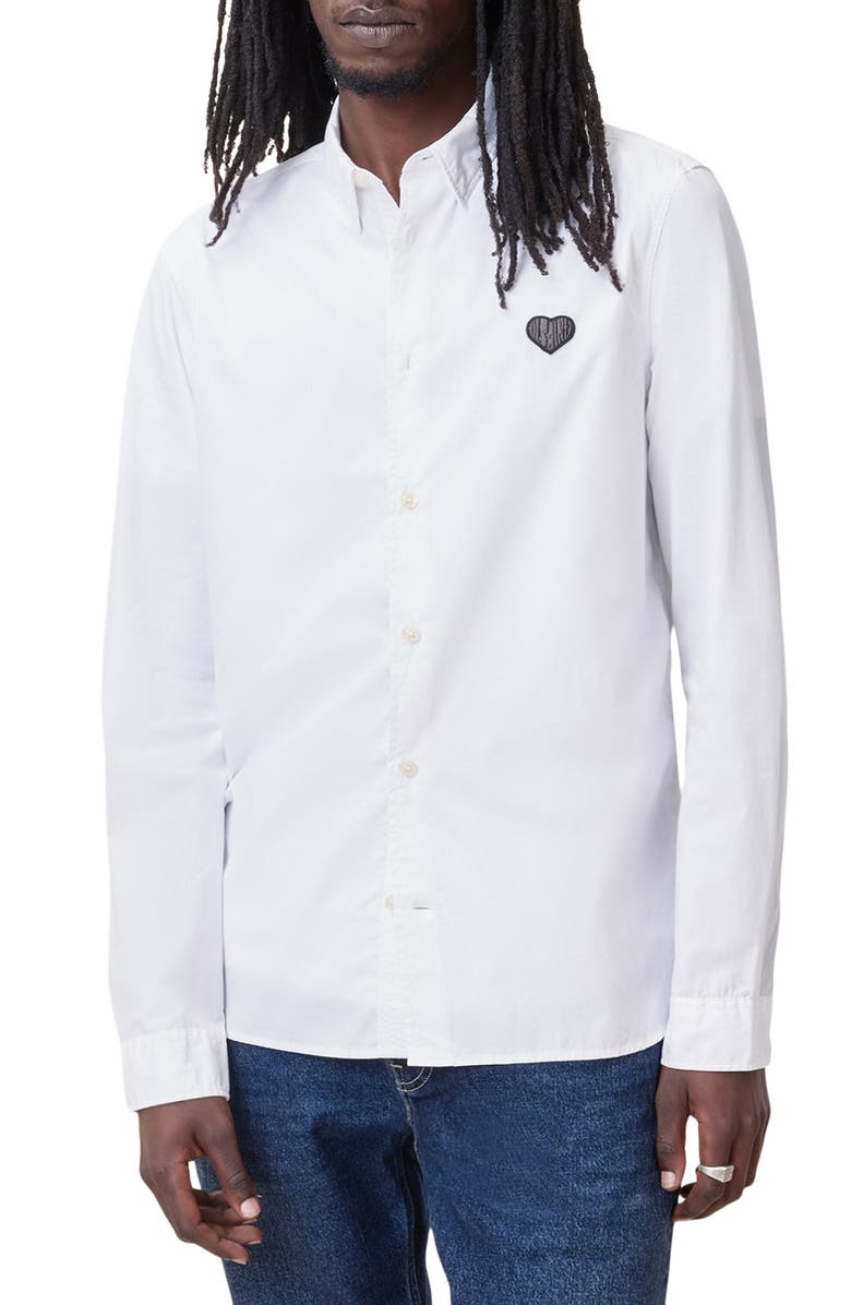 AllSaints Amante Slim Fit Embroidered Button-Up Shirt, Main, color, 