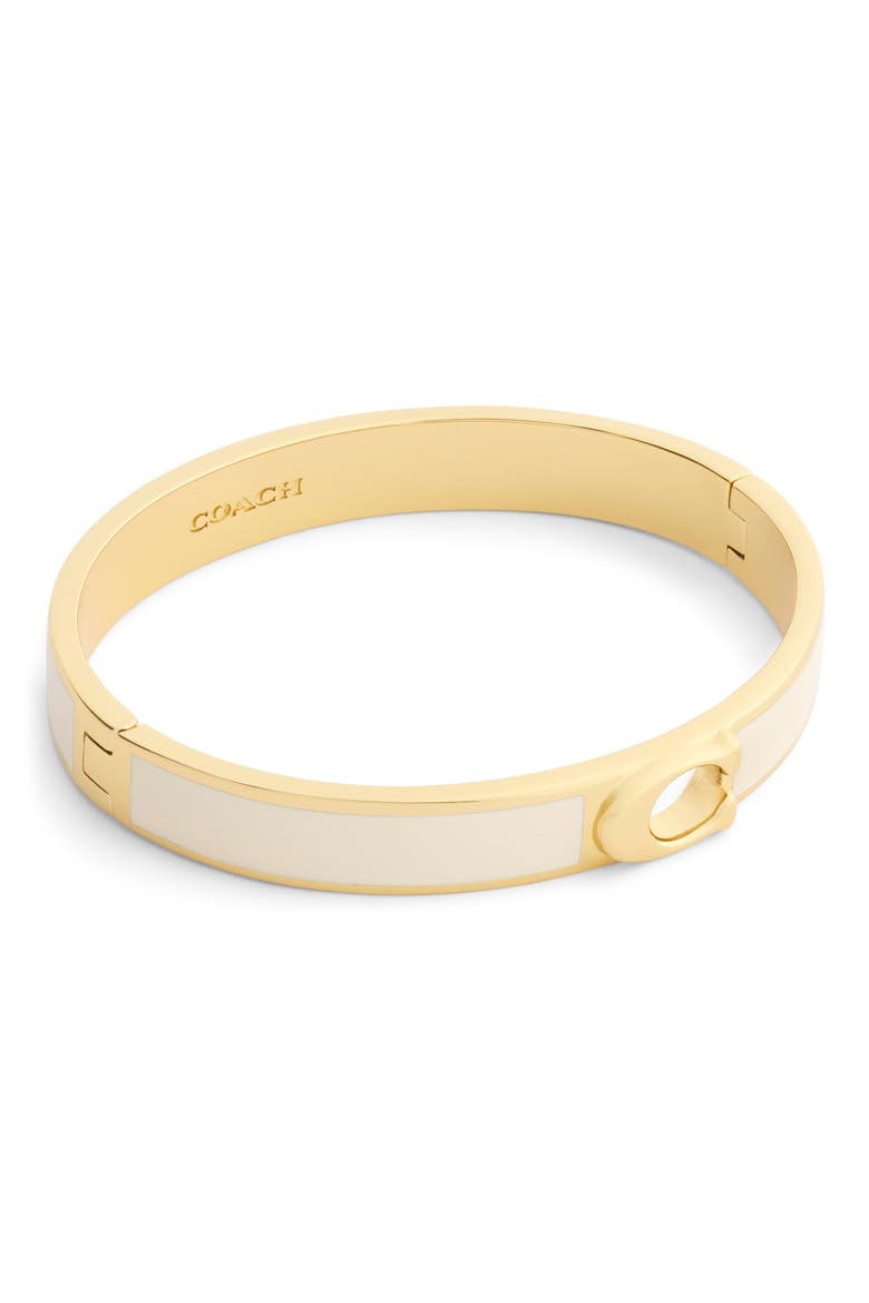 Signature C Enamel Hinge Bangle, Alternate, color, WHITE/ GOLD