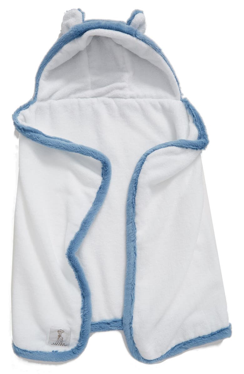 Little Giraffe Luxe Faux Fur Hooded Towel, Alternate, color, Cornflower