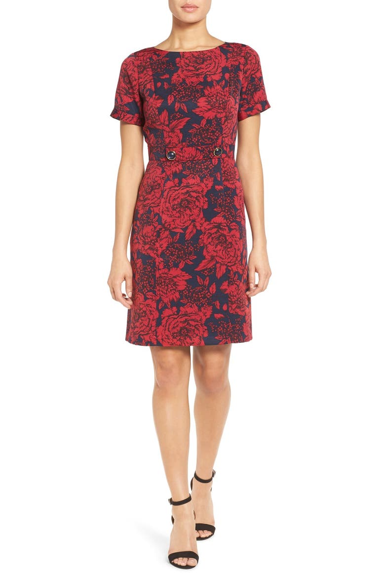 Embellished Jacquard Sheath Dress, Alternate, color, CHERRY/ NAVY