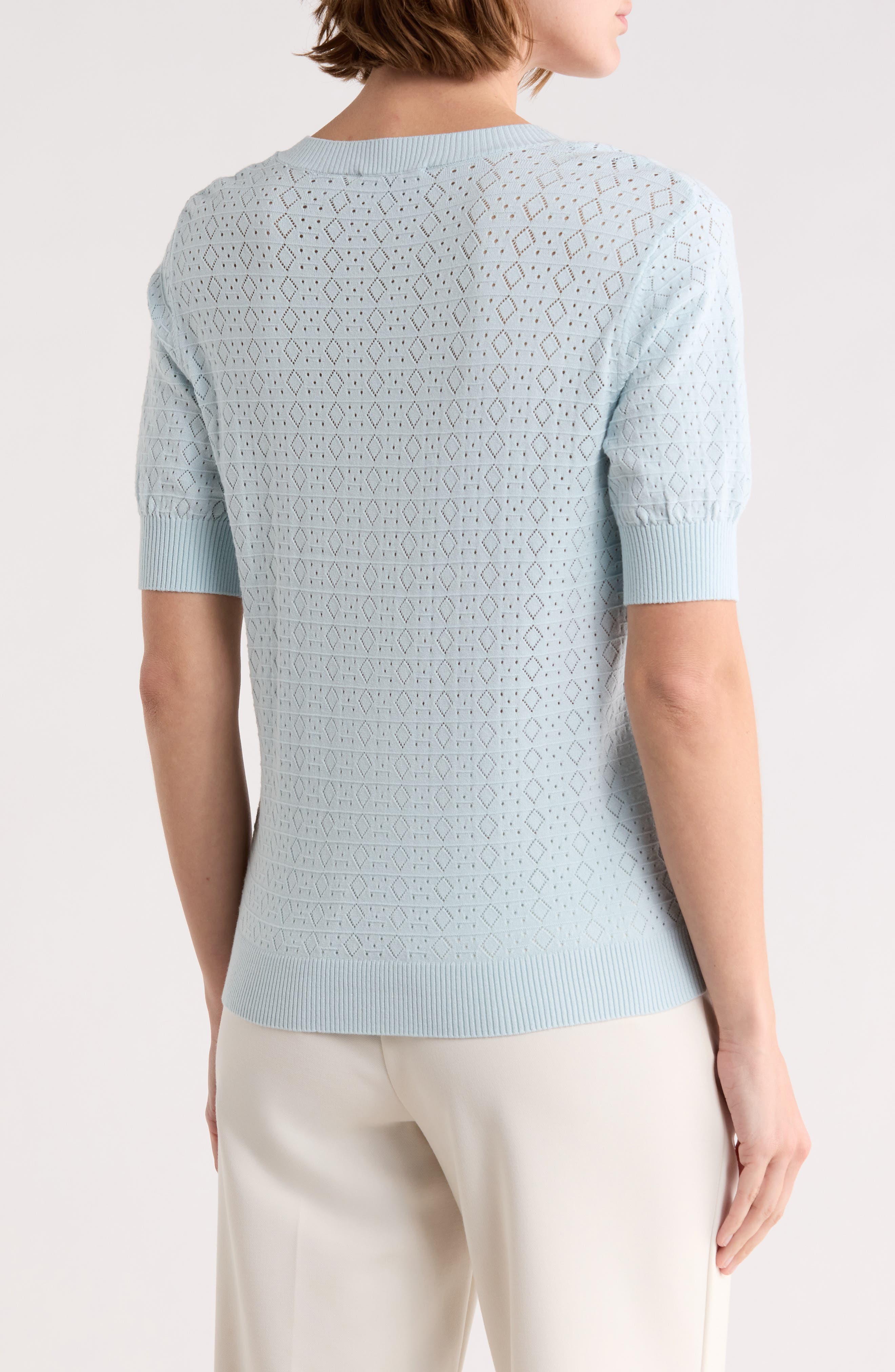 V-Neck Mitered Pointelle Sweater - image 4