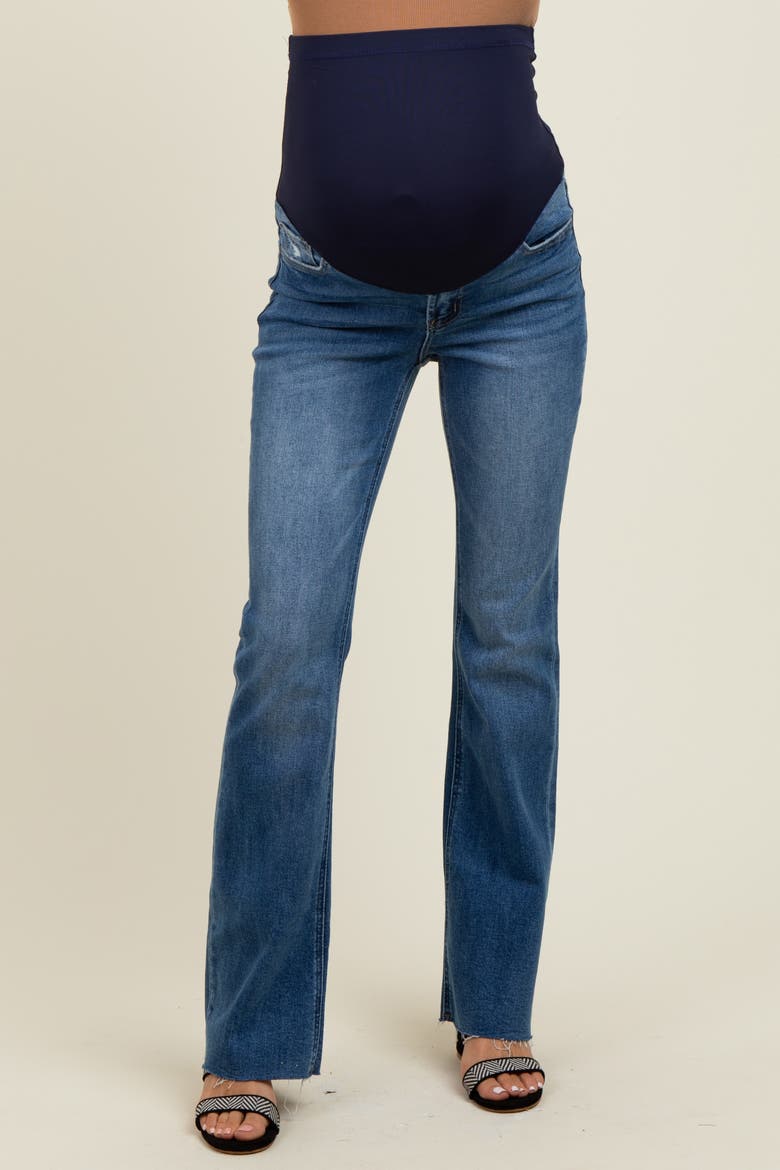 Distressed Raw Hem Maternity Bootcut Jeans, Alternate, color, Navy Blue