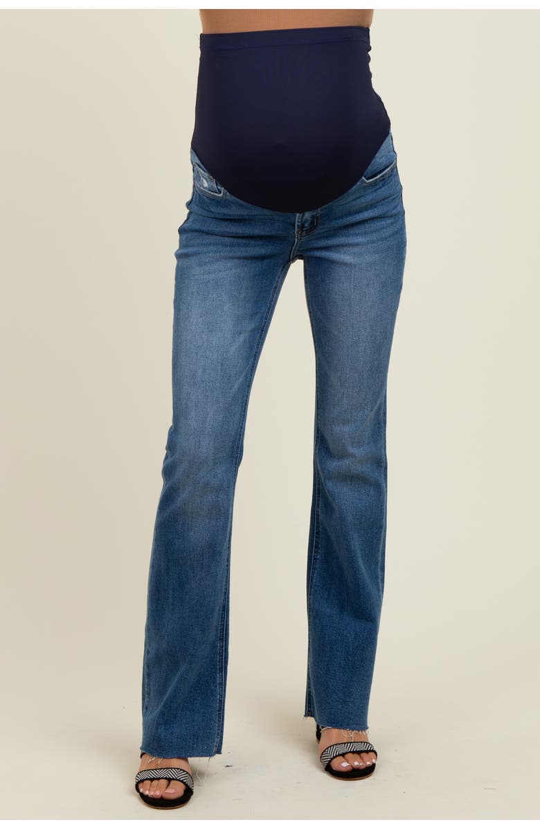 PinkBlush Distressed Raw Hem Maternity Bootcut Jeans, Alternate, color, Navy Blue