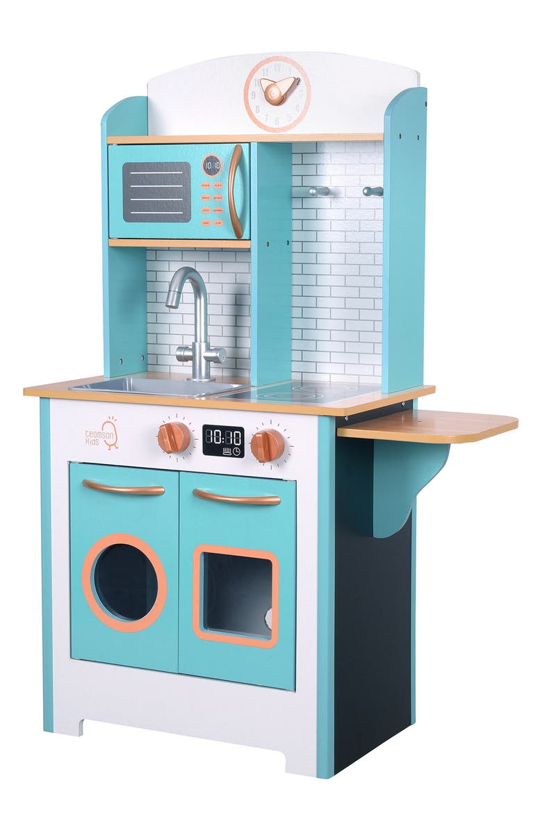 Teamson Kids Little Chef Santos Kitchen Playset, Main, color, Petrol/ Wood