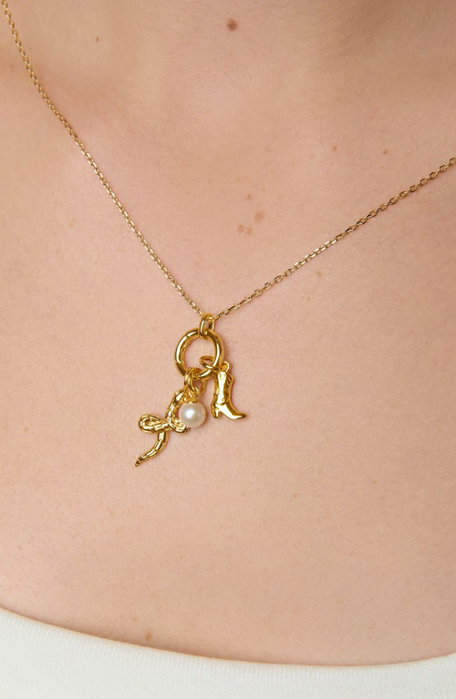 Little Sky Stone Snake Charm Necklace In Gold