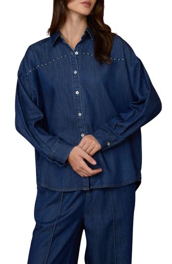 Blu Pepper Denim Long Sleeve Button Down Shirt In Blue