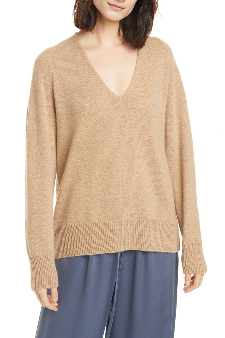 Wool & Cashmere V-Neck Sweater, Main, color, DUNE