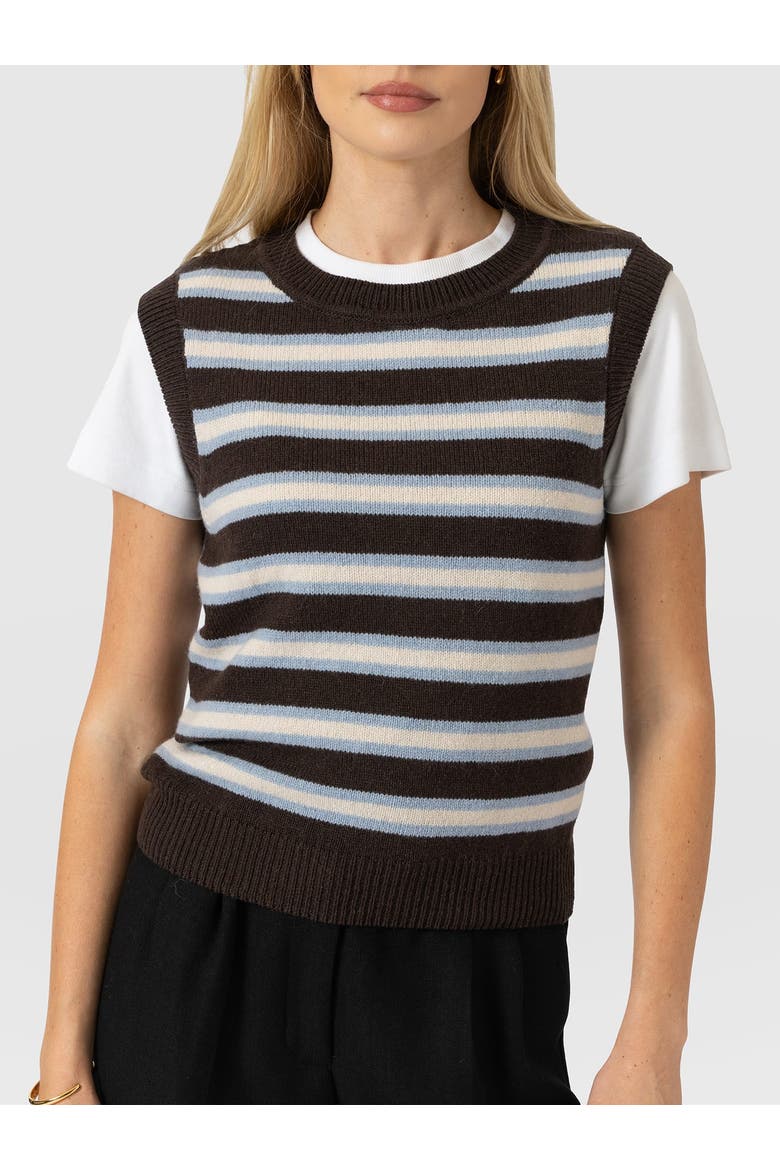 Oxford Cashmere Sleeveless Knit, Alternate, color, Brown Stripe
