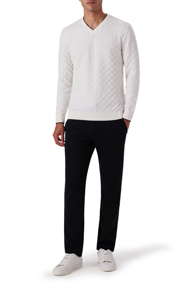 Bugatchi Basketweave Stitch V-Neck Cotton Blend Sweater, Alternate, color,