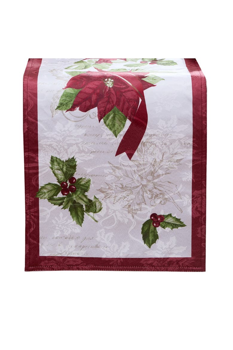 Clarette Poinsettia Holiday Fabric Table Runner Rose - 14"W x 70"L, Alternate, color, Rose