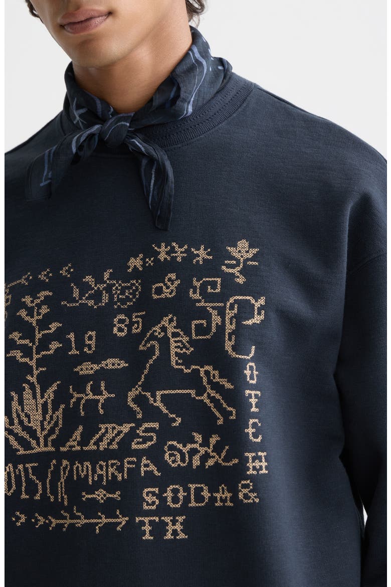 Cross-Stitched Artwork Cotton Sweatshirt, Alternate, color, CARBON