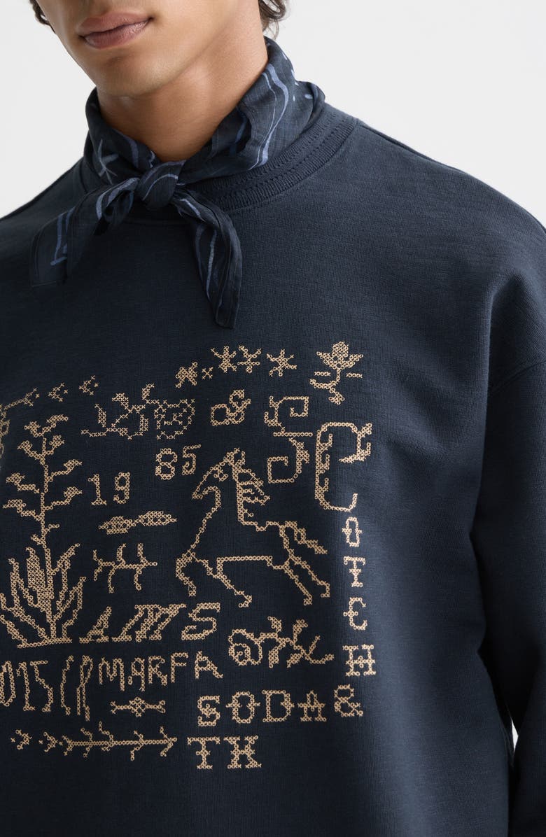 Scotch & Soda Cross-Stitched Artwork Cotton Sweatshirt, Alternate, color, Carbon