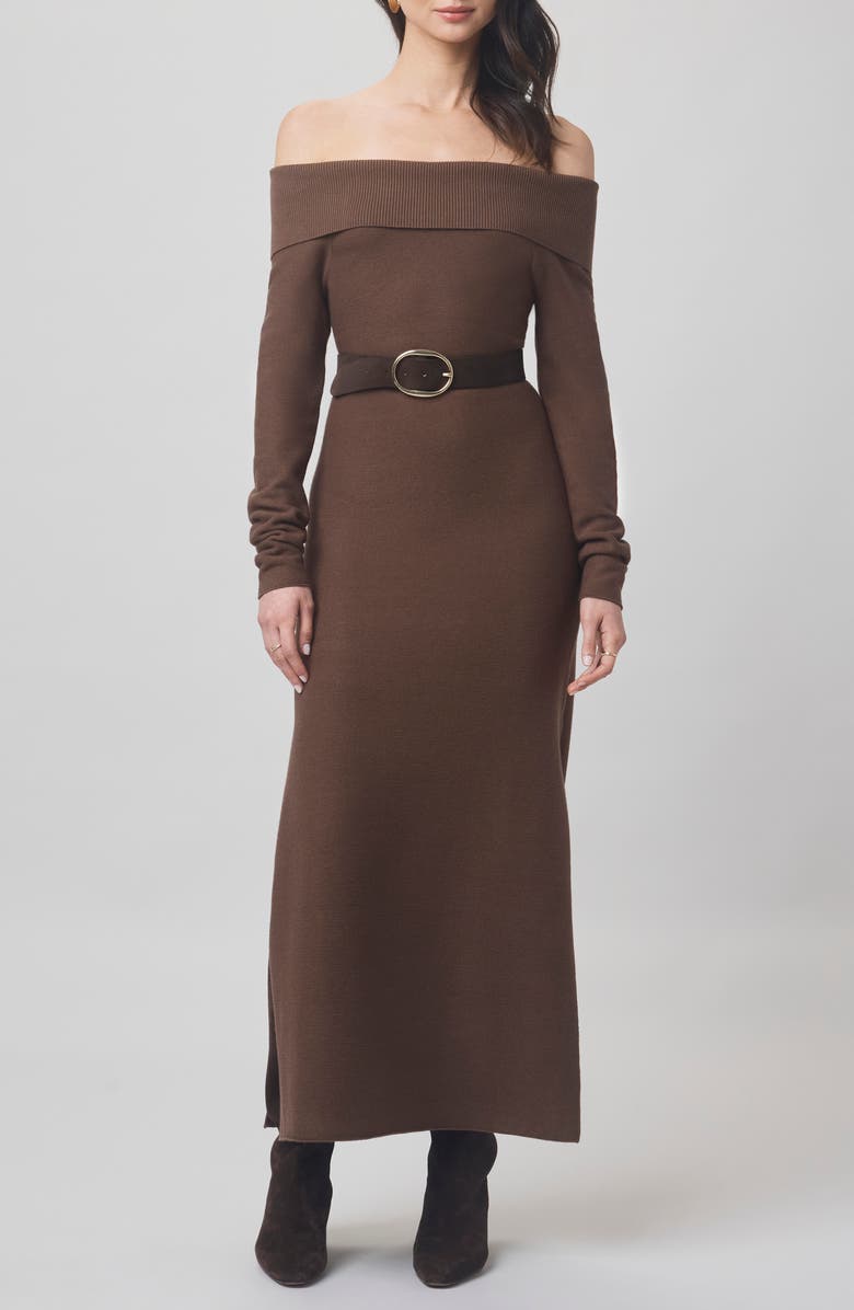 Splendid x @cellajaneblog Over the Shoulder Sweater Dress, Alternate, color, Truffle