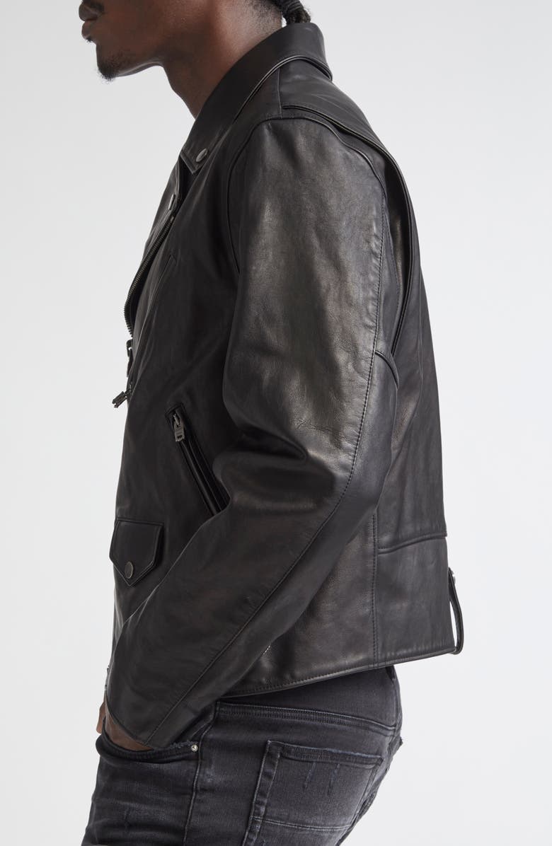 AMIRI Hollywood Appliqué Leather Biker Jacket, Alternate, color, Black