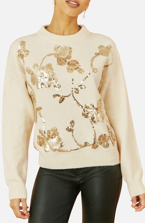 Yumi Relaxed Fit Floral Sequin Sweater In Brown