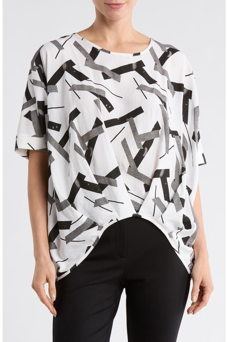 Geometric Print V-Neck Top, Main, color, WHITE