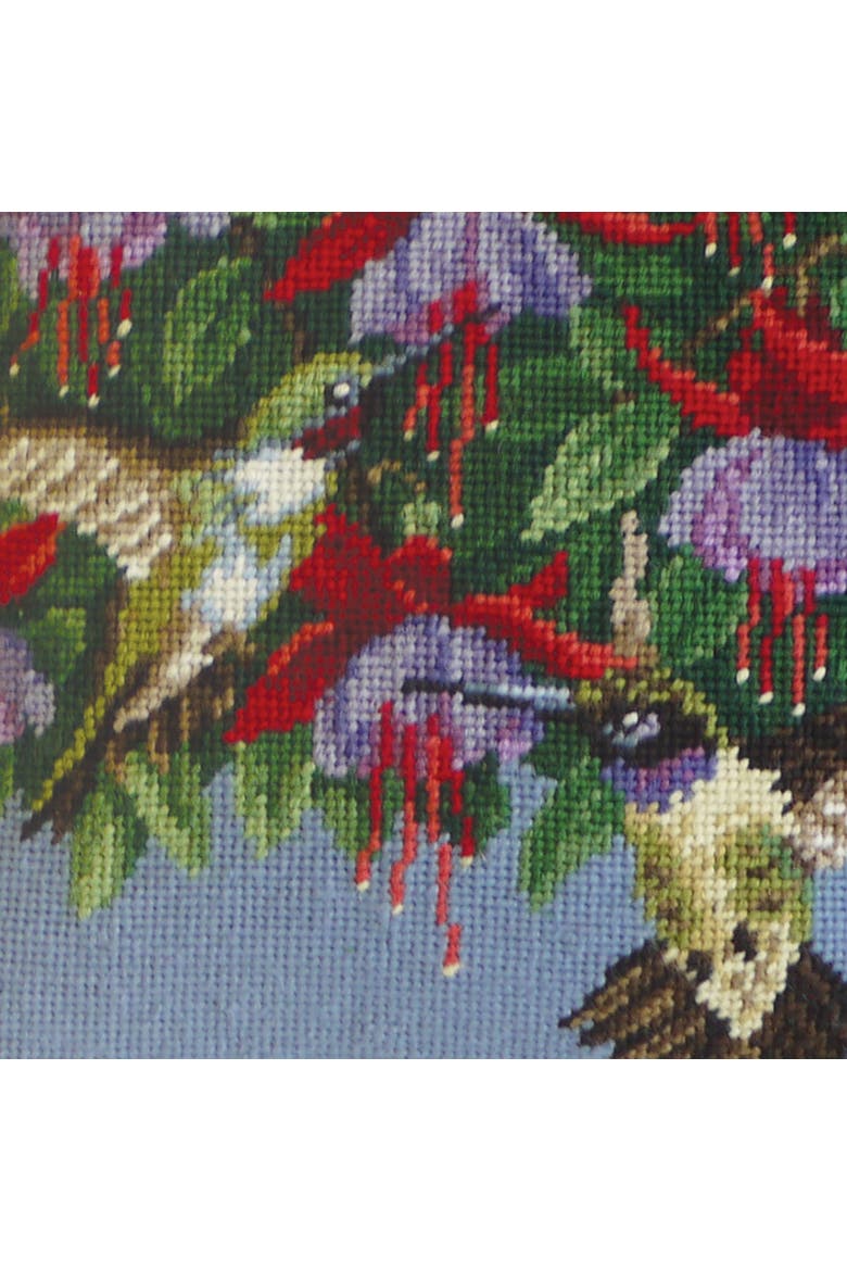 Hummingbird & Fuchsias Needlepoint Accent Throw Pillow, Alternate, color, Green