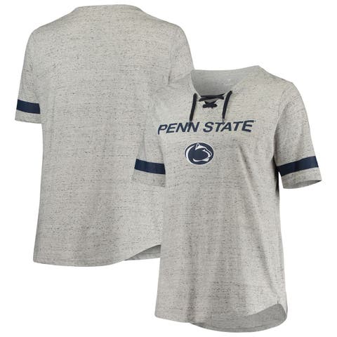 Women's Heathered Gray/Navy Penn State Nittany Lions Plus Size Lace-Up V-Neck T-Shirt
